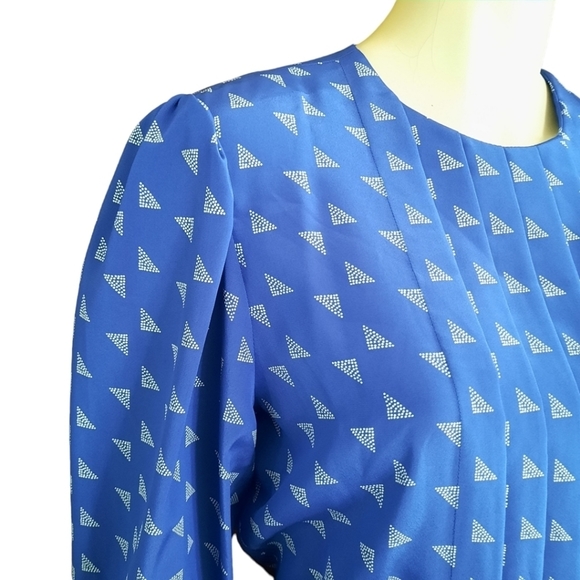 Vintage 80s Small Office Dress Pleated Bodice & Skirt Modest Day Elastic Waist - Picture 5 of 10